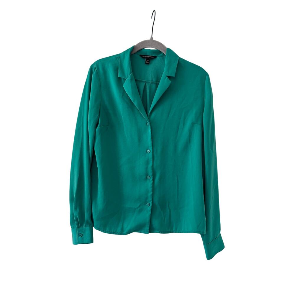 Banana Republic Green Button Front Long Sleeve Blouse Women’s XS Career Shirt - Picture 2 of 10